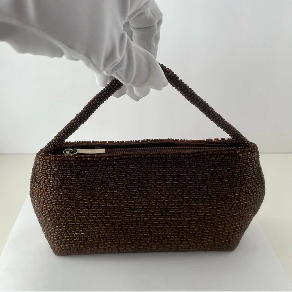 Elegant Brown Beaded Handbag Vintage Bijoux Terner - Picture 9 of 15